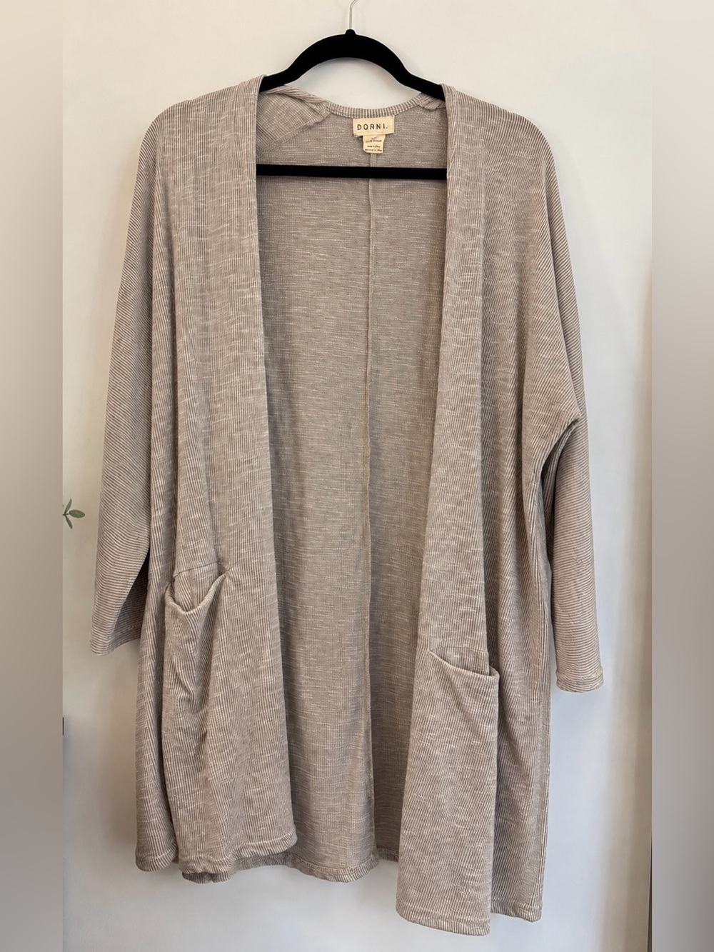 DONNI. Open-Front Knit Cardigan in Light Taupe
